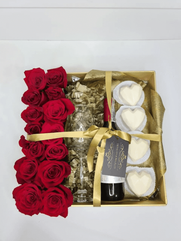 Chocolates Caja De Lujo Rosas, Vino 375 ml, Copa