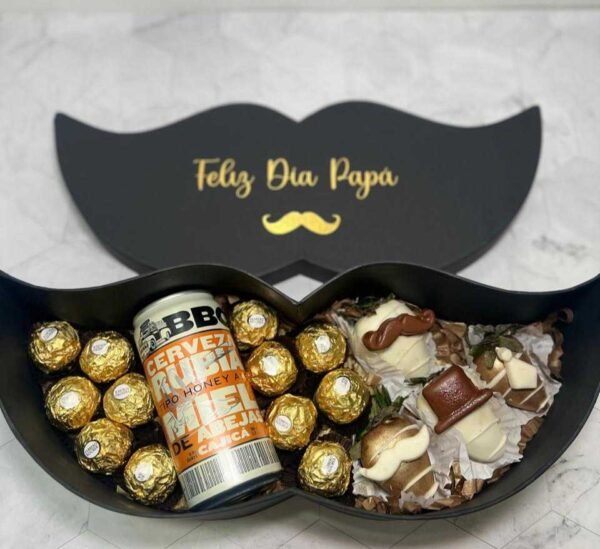 Caja Bigote Hombre Con Cerveza Bbc, Chocolates Ferrero Rocher Y Fresas Con Chocolate