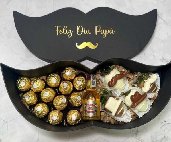Caja Bigote Hombre Con Whisky, Ferreros Y Fresas Con Chocolate