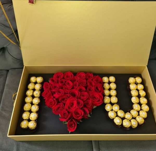 Caja Estuche I ❤️ U de lujo XL rosas y Ferreros