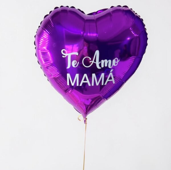 Globo Te Amo Mamá - Globo con helio metalizado en forma de corazón contramarcado