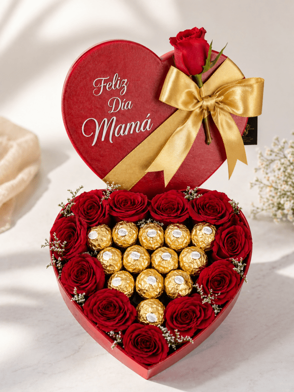 Amor Eterno - corazón con rosas y centro de Ferrero